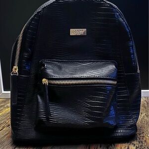 Benoss Milan Faux Leather Black Crocodile Pattern Backpack